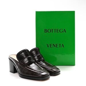 Bottega Veneta Dark Brown Leather Heeled Mules